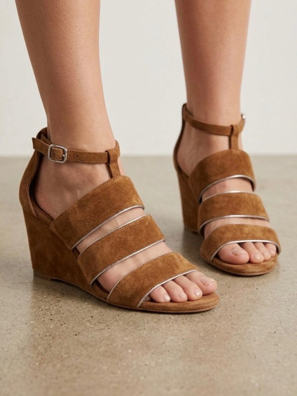 Free People Tan Suede Strappy Open-Toe Wedge Sandals 10 | Boho Grunge Festival - Picture 1 of 14